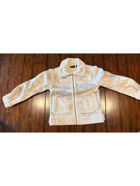 G by Giuliana Black Label Faux Suede & Shearling Zip Front Coat Ivory Size XS